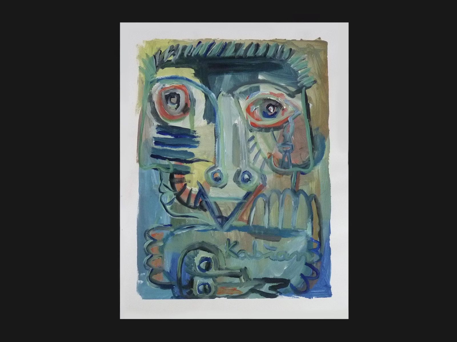 Mixed Media, Art Brut/Figurative Art/Singular Art, Signed Kabian (Jean Baptiste), 50 X 65 Cm (19.68 X 25.59 In)