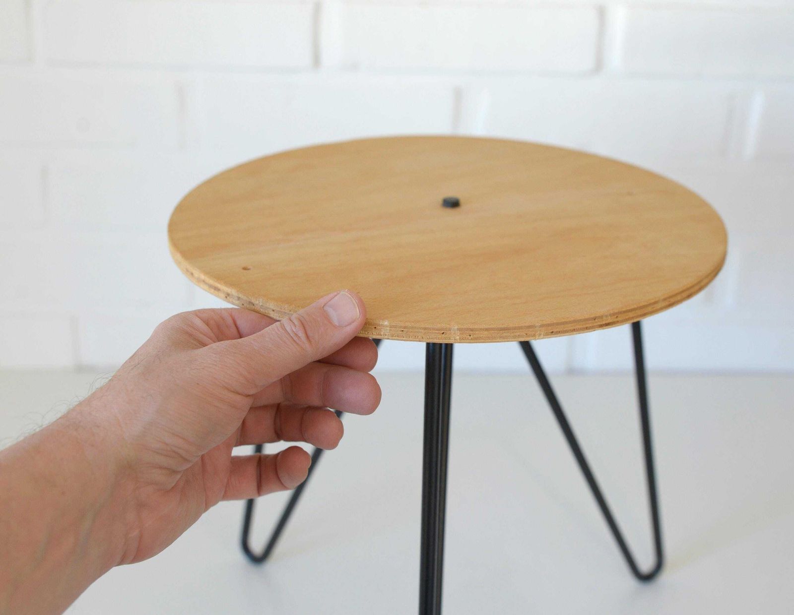 Vintage Hairpin Stool / Diy / Foot Stool Base / Wood And Metal Stand / Made In Yugoslavia 70's photo for sale