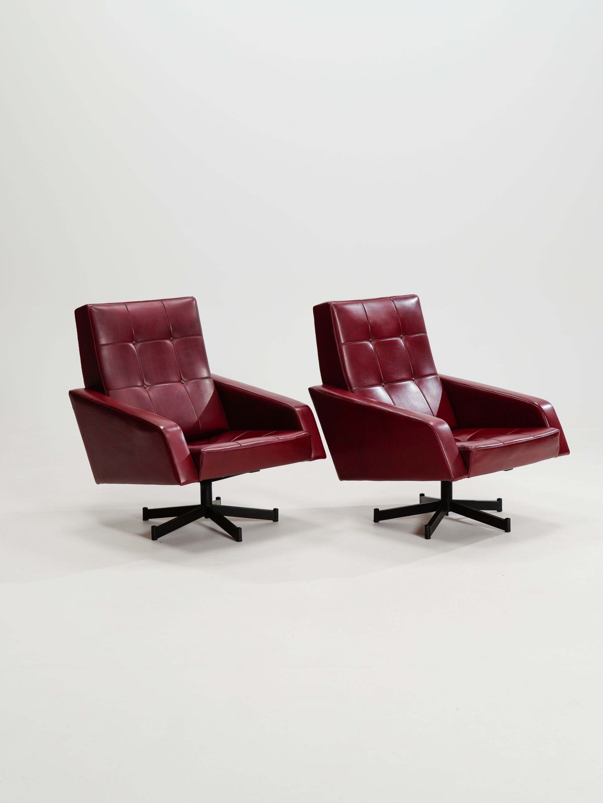 Pair Of Vintage Lounge Armchairs Red Skai Rockabilly Chairs, 50s