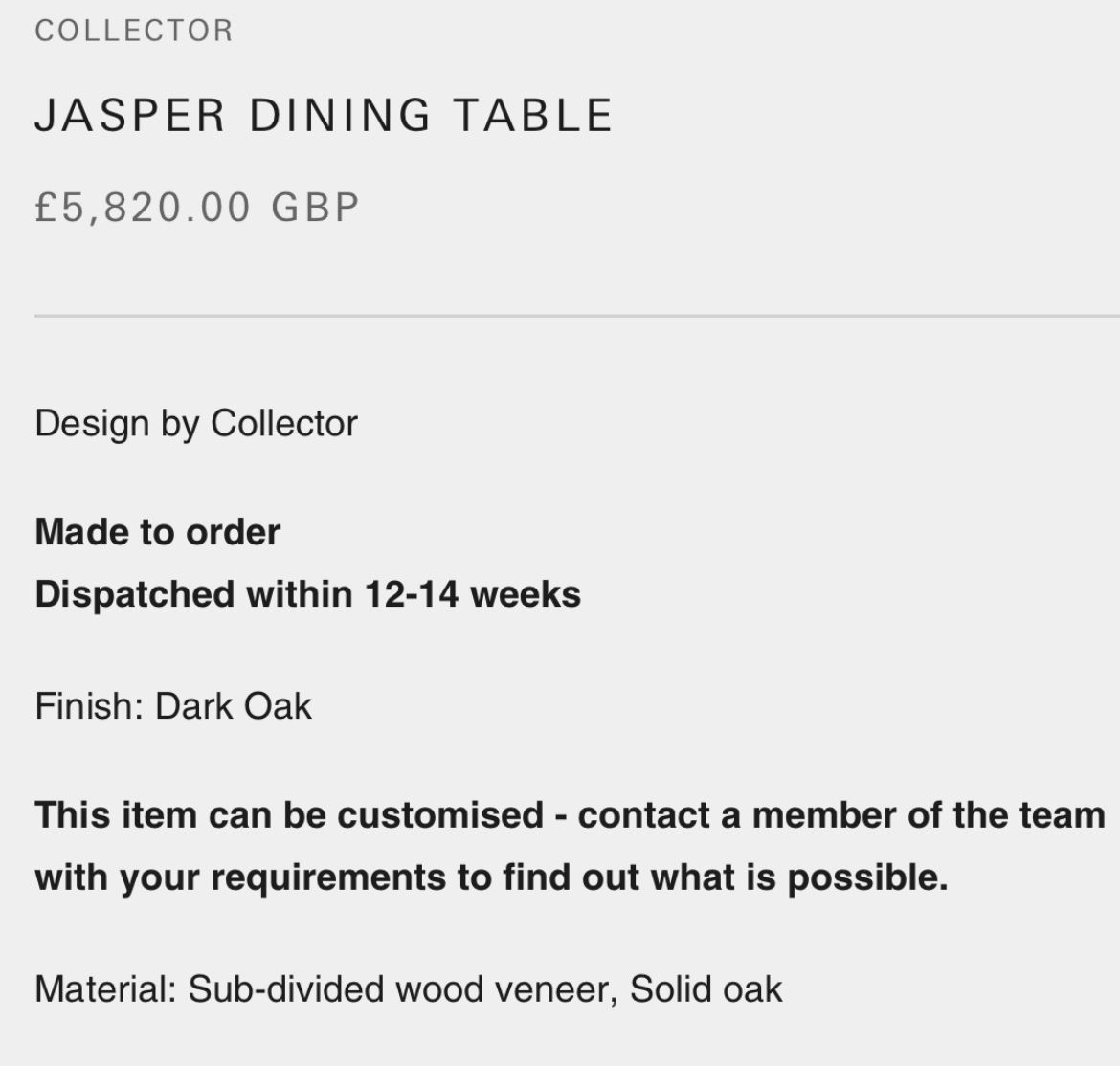 Jasper Dining Table By Collector   Purchased 2023 (Retail Price £5800) photo buy
