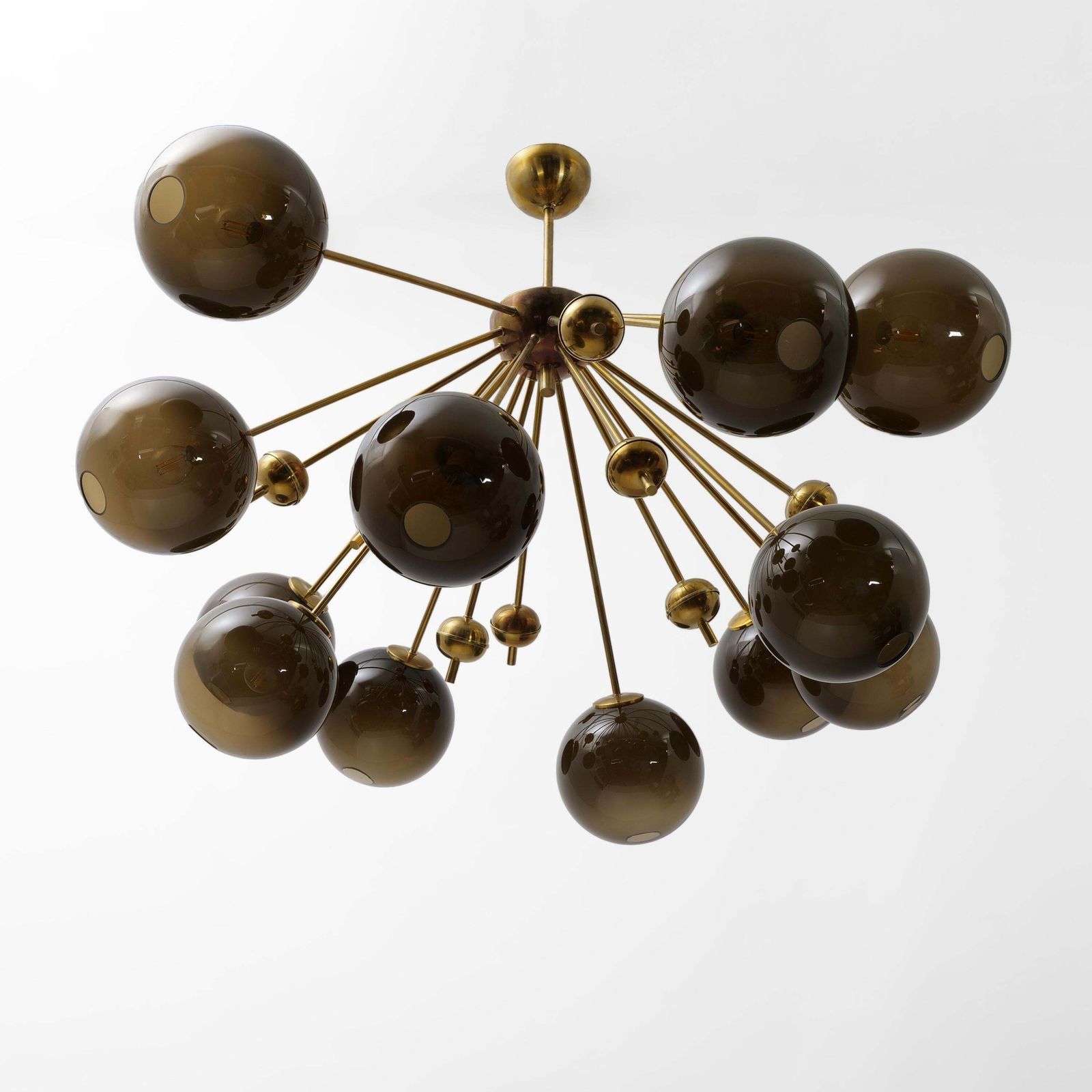 “Galaxy” Chandelier In Brass And Fumé Murano Glass photo Lighting