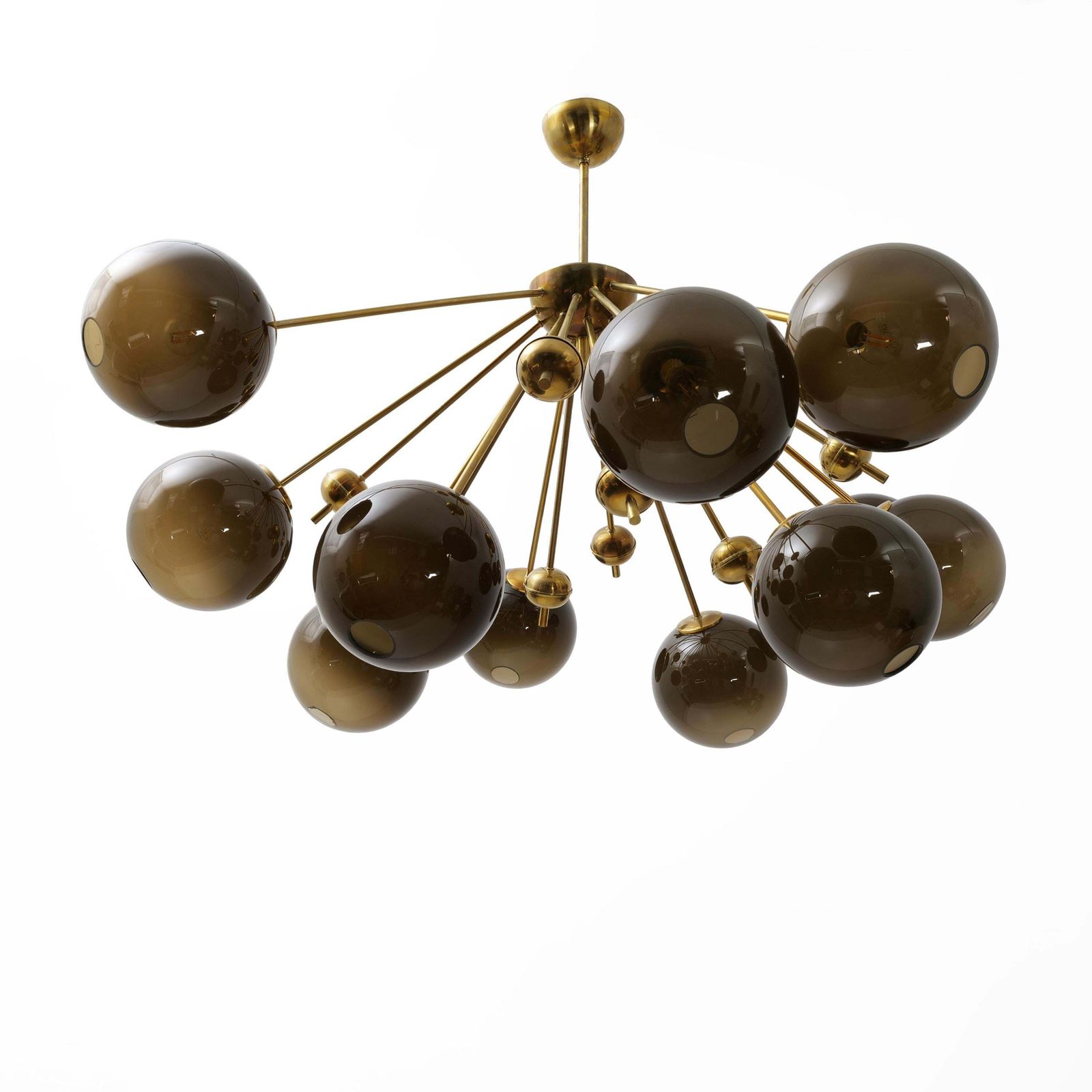 “Galaxy” Chandelier In Brass And Fumé Murano Glass photo 6258.0