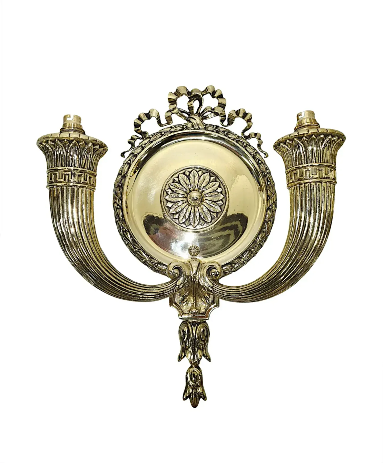 A Very Rare Pair Of Early 20th Century Brass Wall Lights And A Pair Of Matching Smaller Wall Lights photo furniture