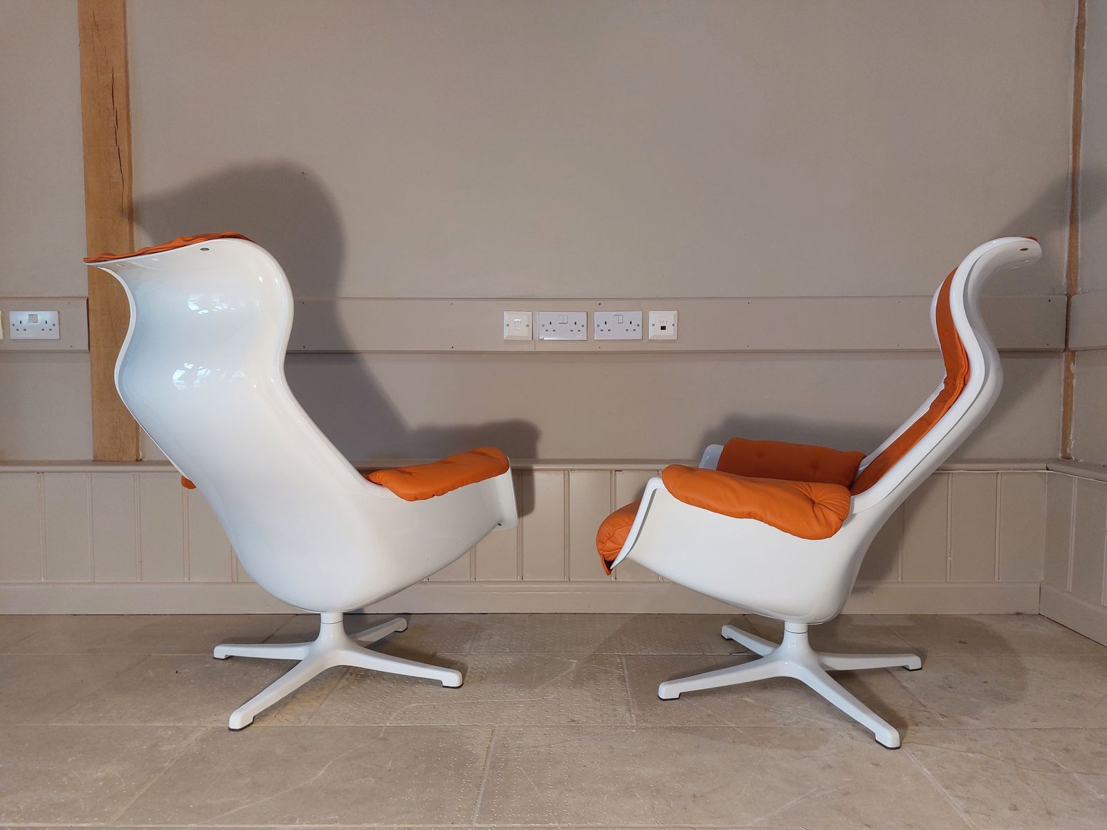 A Pair Of Galaxy Swivel Chairs, By Alf Svensson And Yngvar Sandström For Dux, 1970s photo for sale