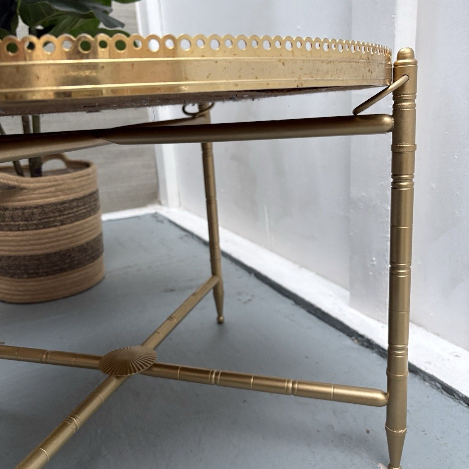 photo for sale French Neoclassical Maison Jensen Gilded Brass Galleried Black Glass Side Table