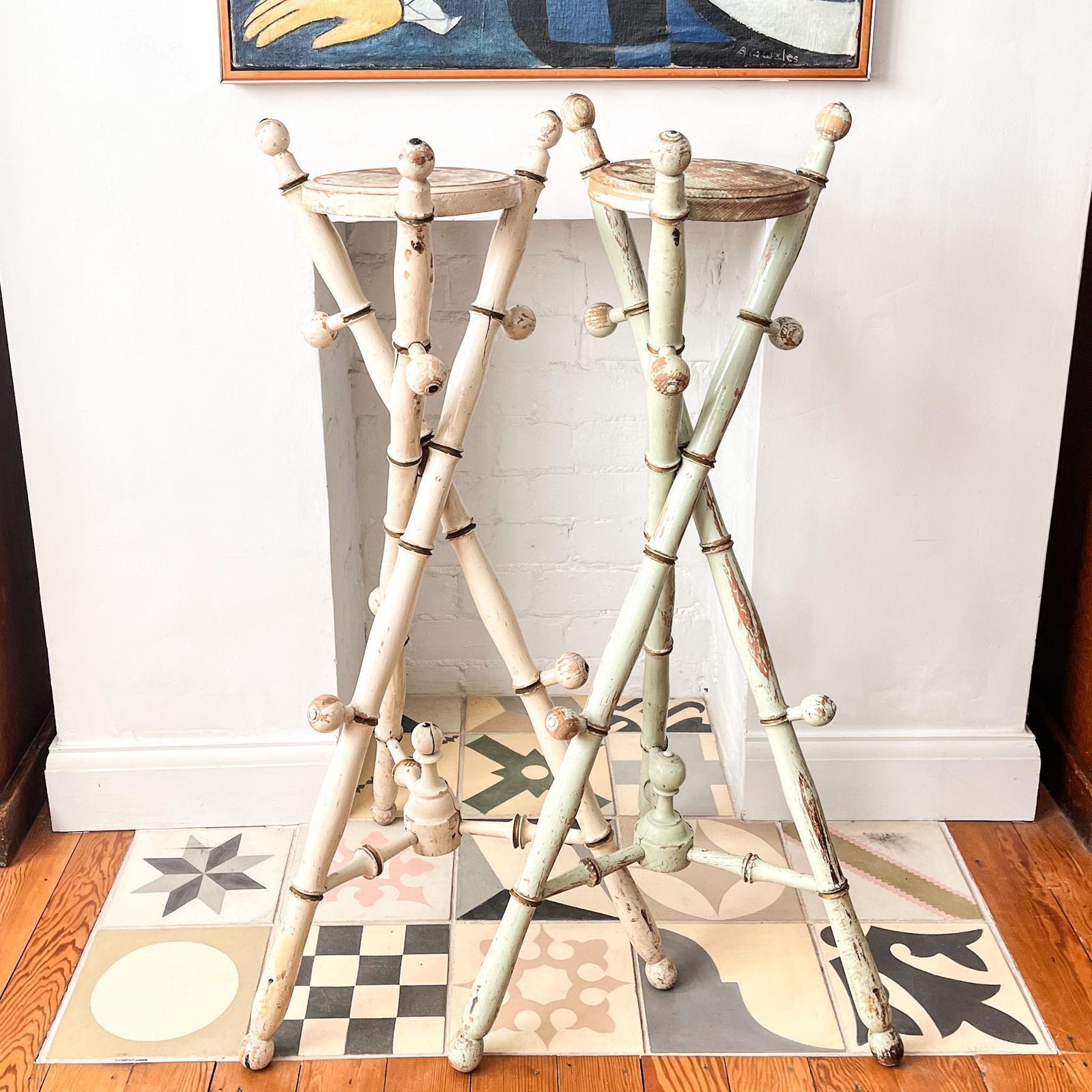 French Antique Painted Faux Bamboo Plant Stand photo 205.0