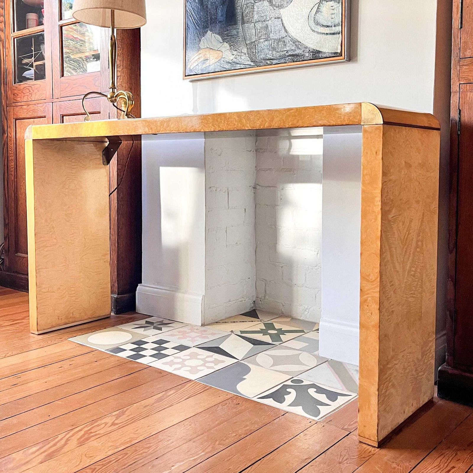 Italian Art Deco Style Burl Wood Console Table photo furniture