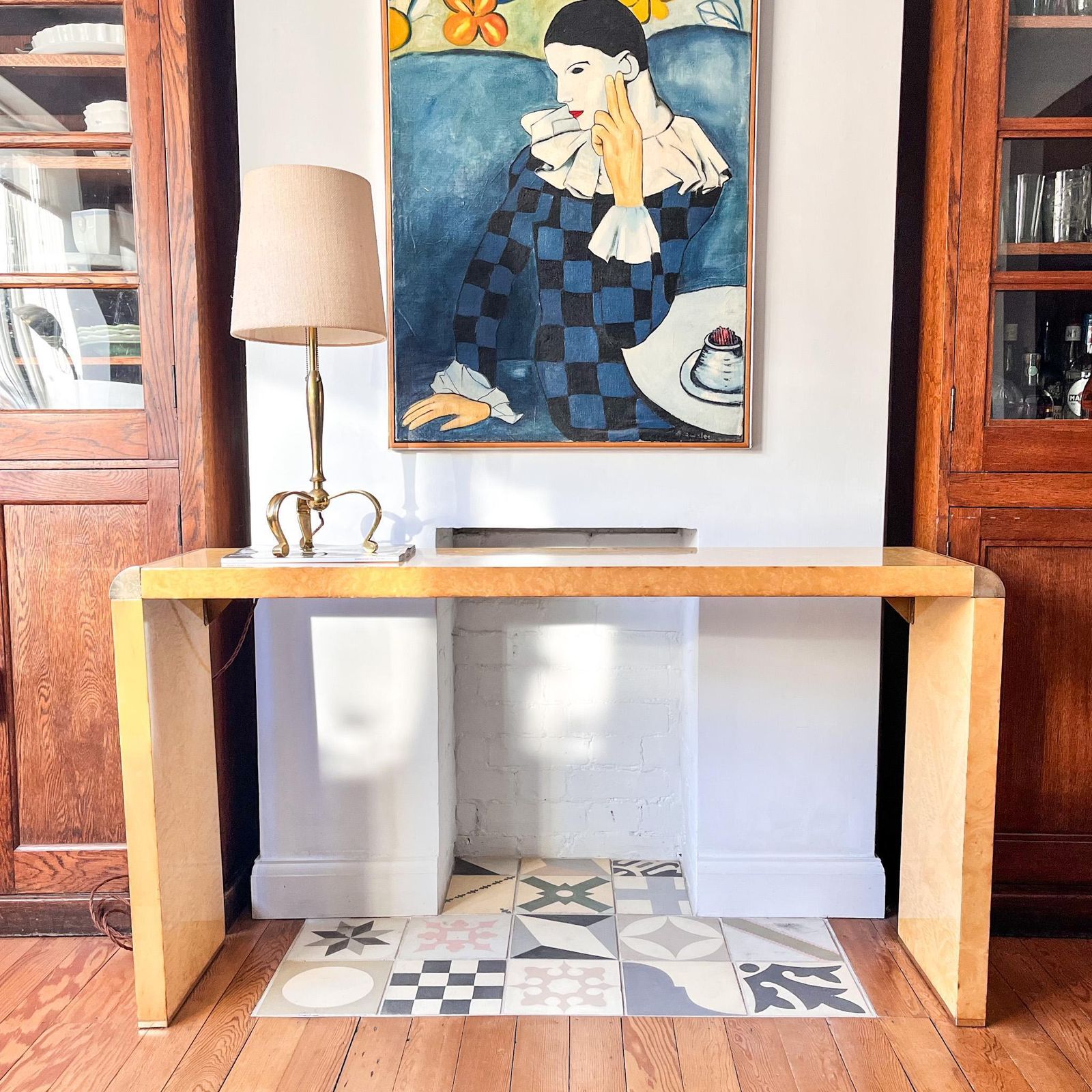 Italian Art Deco Style Burl Wood Console Table photo for sale