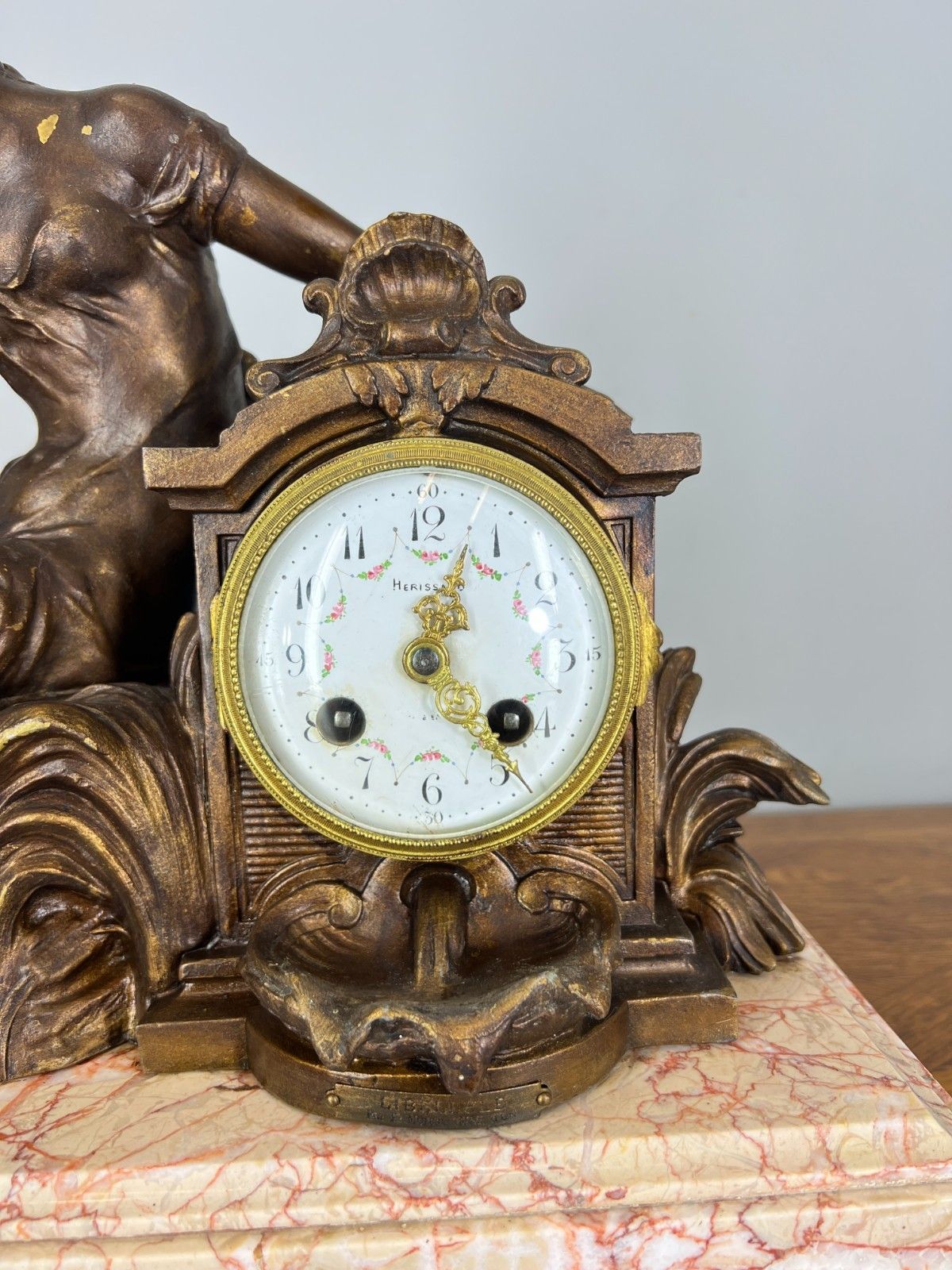 Mantel Clock Antique French Art Nouveau Style Bronze Garniture Set Lot 4639 photo buy