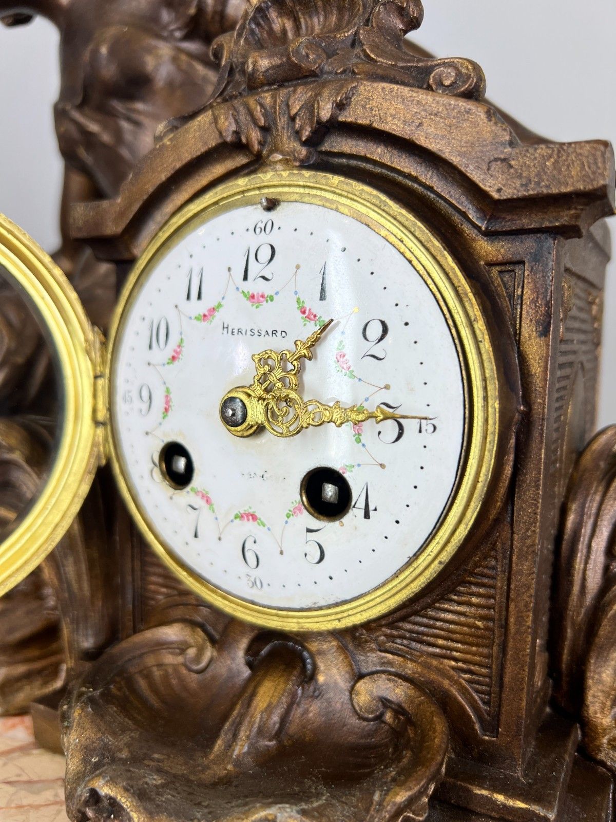 photo furniture Mantel Clock Antique French Art Nouveau Style Bronze Garniture Set Lot 4639
