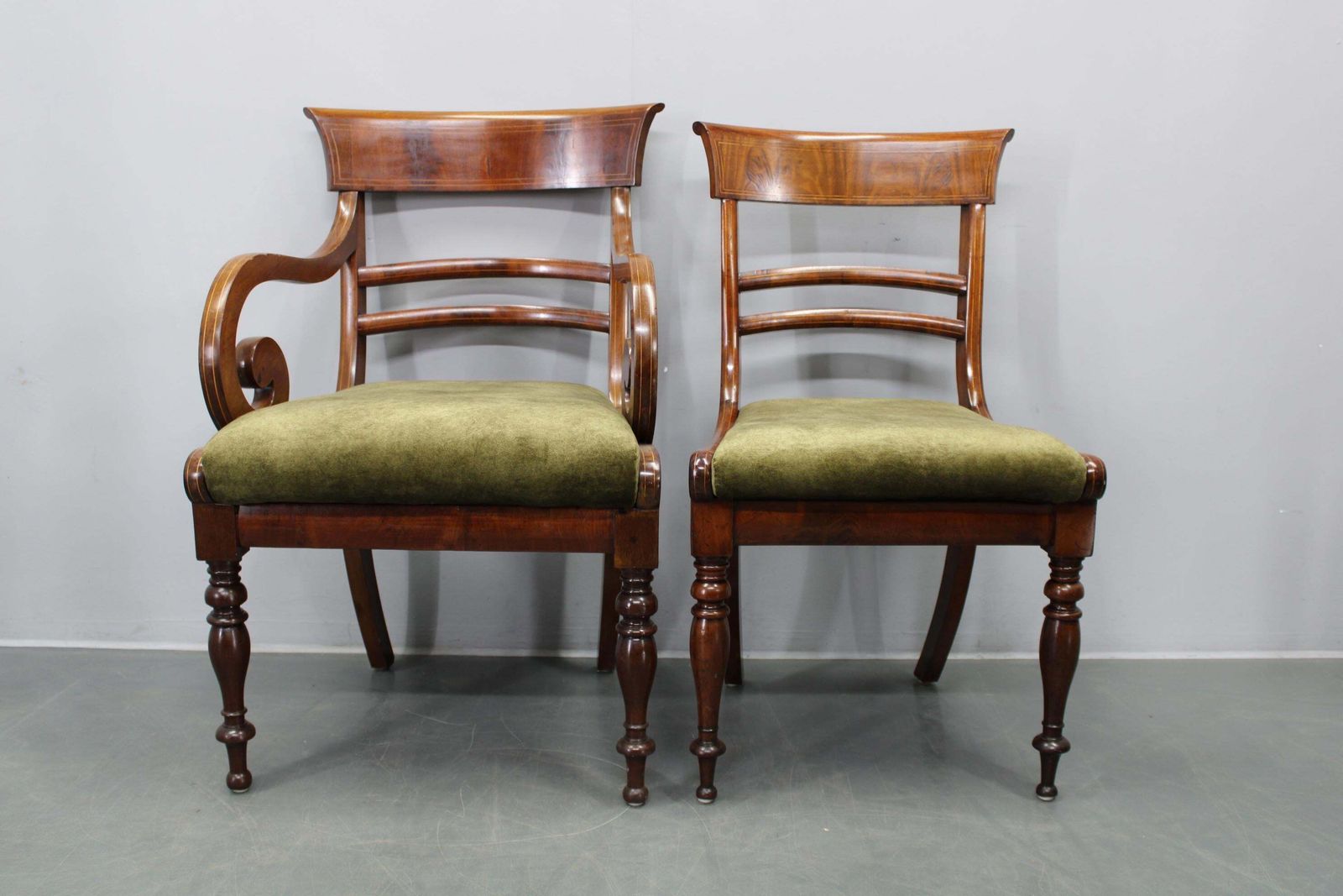 French Art Deco Walnut Dining Chair Set With Armchairs, France 1930s photo Furniture