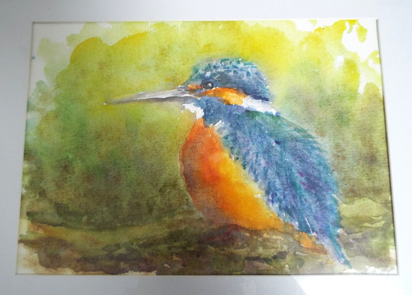 New Framed Original Watercolour Wildlife Painting Kingfisher Signed Andi J Lucas photo vinterior