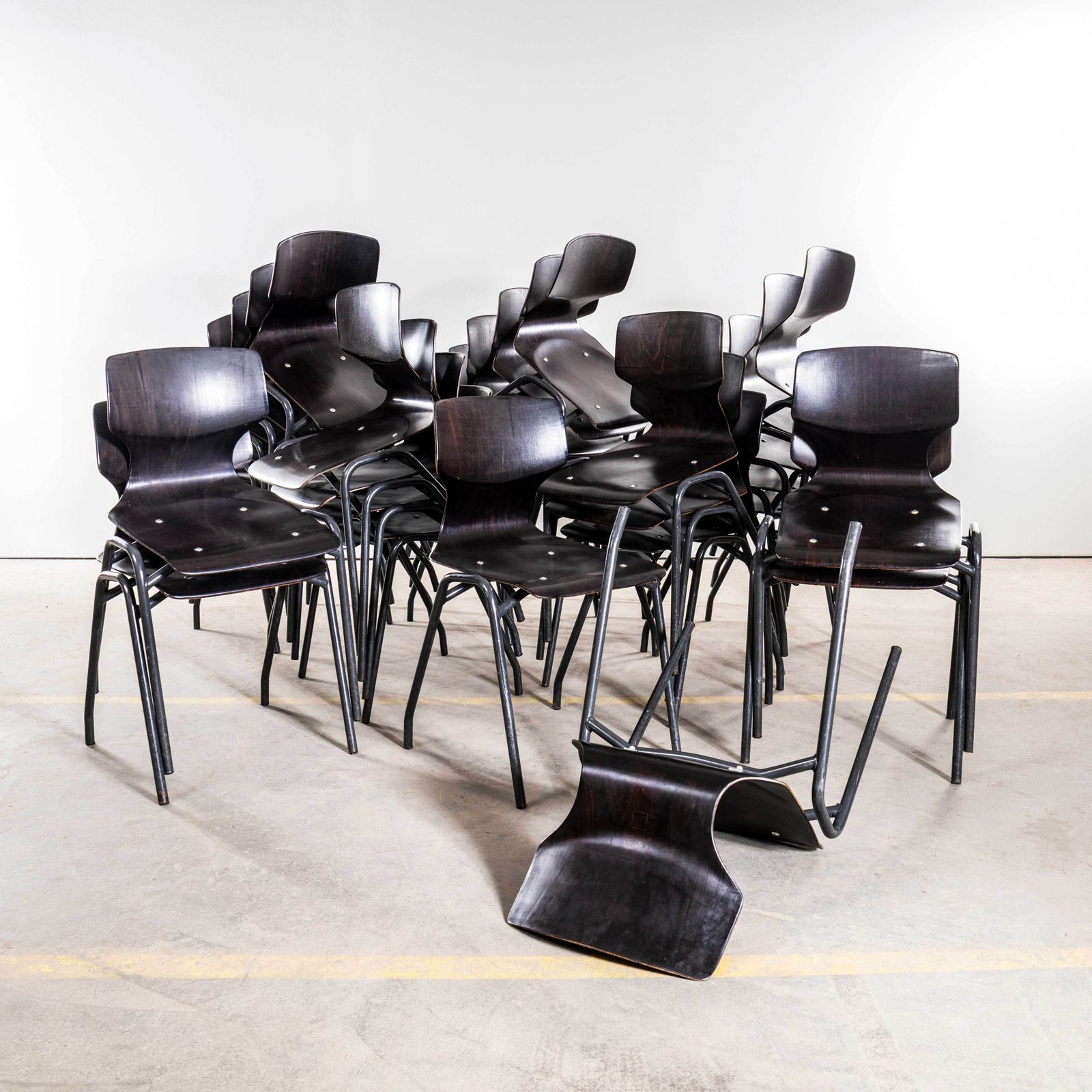1960's Laminated Ebonised Gun Metal Dining Chairs   Set Of Four photo for sale