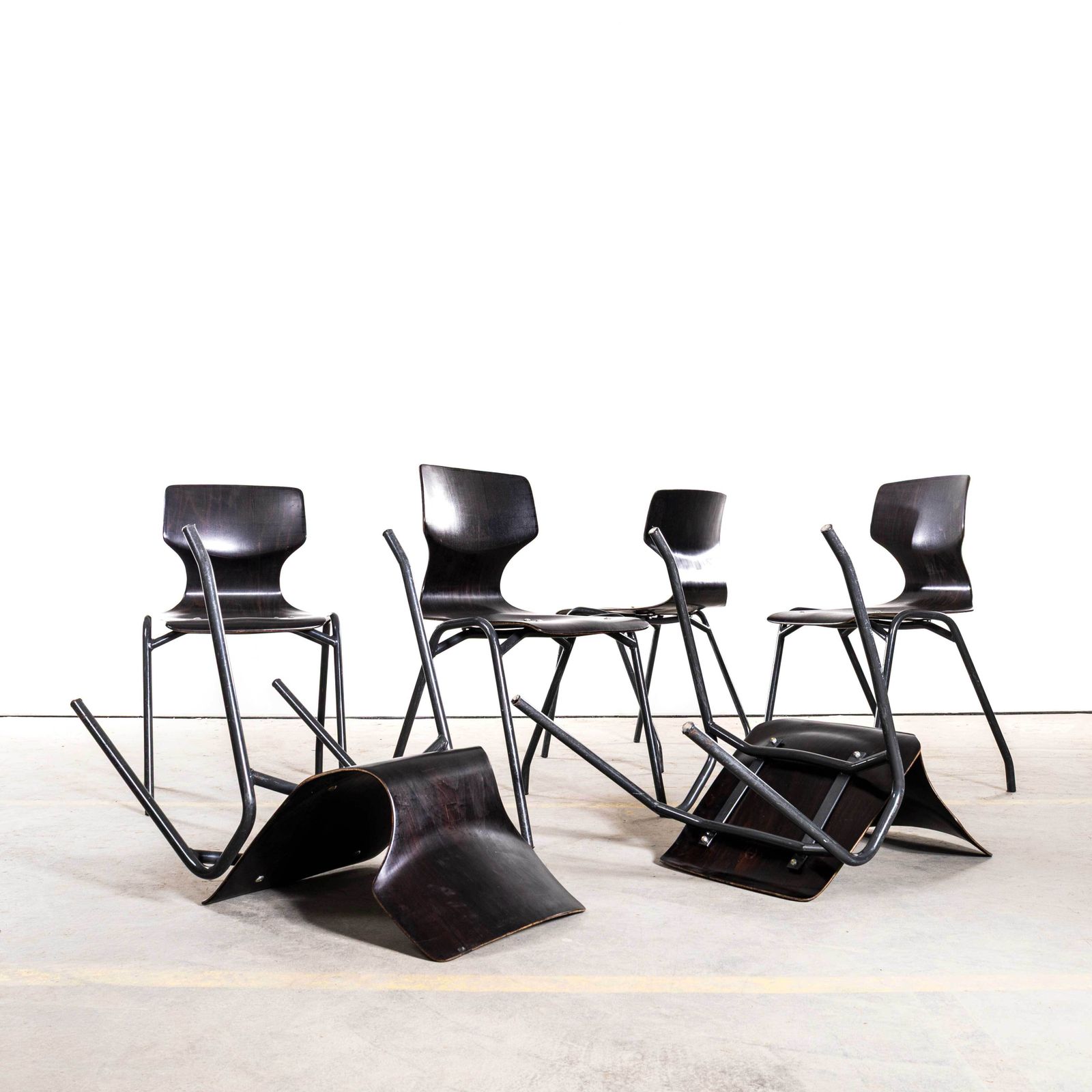 photo for sale 1960's Laminated Ebonised Gun Metal Dining Chairs   Set Of Four