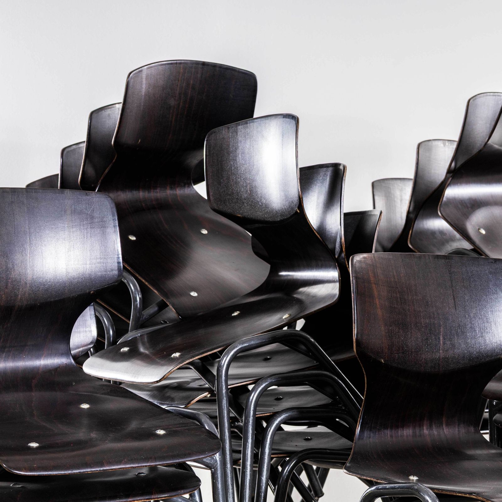 Furniture 1960's Laminated Ebonised Gun Metal Dining Chairs   Set Of Four photo