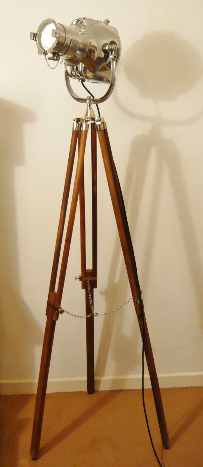 Antique Theatre Spot Light By Strand Electric Of London Film Studio 1950's Mid Century Industrial Lighting Wooden Tripod Patt 23 Rank Movie photo for sale