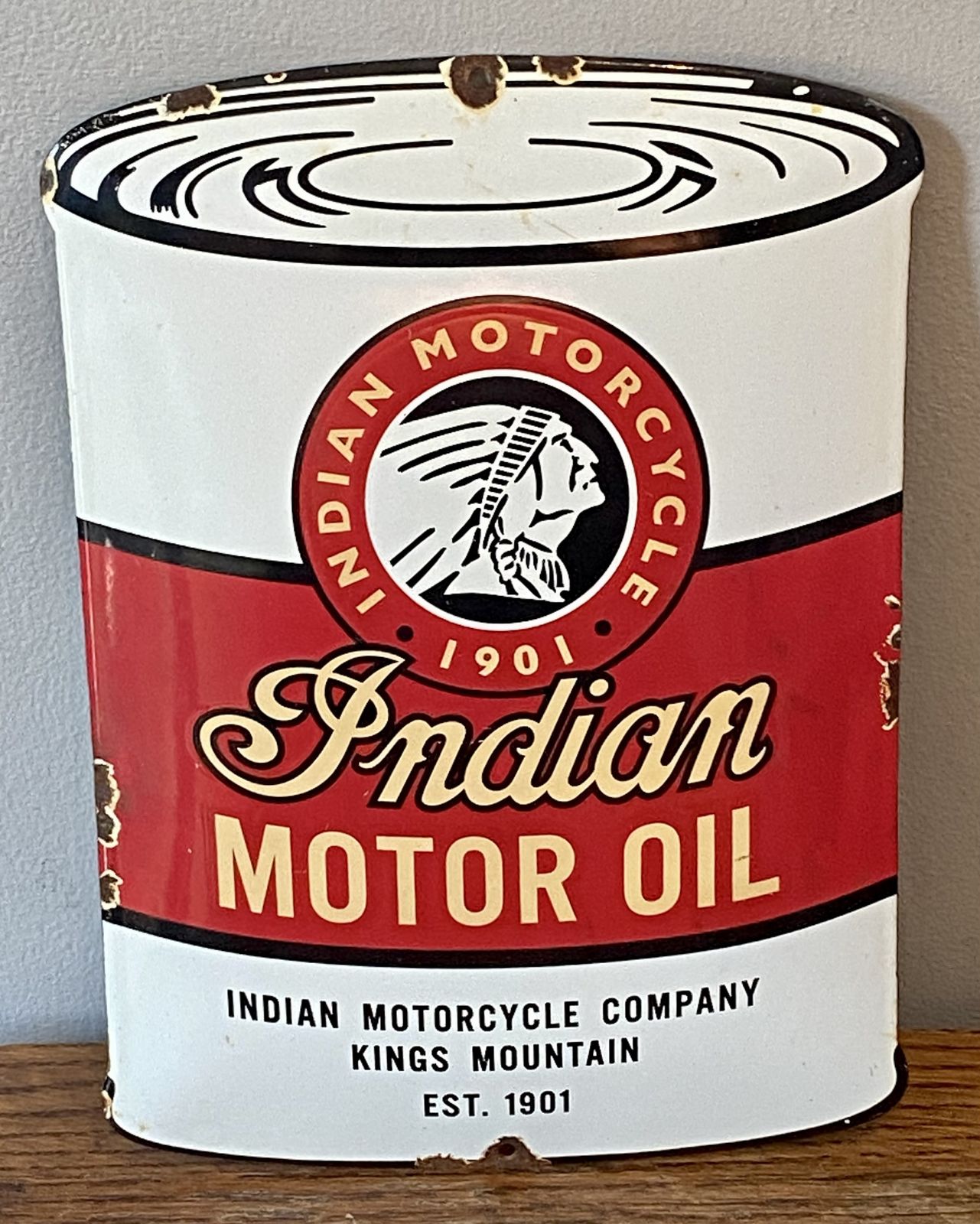 Rare Indian Motorcycle Oil Can Advertising Sign Enamel Motorbike Dealer Dealership Metal Sign Scout Indian Chief Indian Bobber Springfield photo for sale