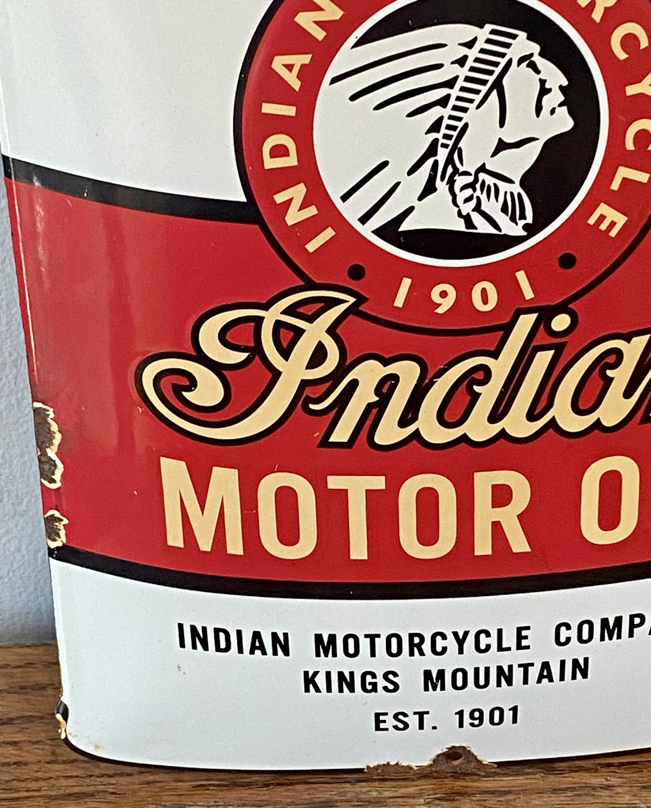 photo for sale Rare Indian Motorcycle Oil Can Advertising Sign Enamel Motorbike Dealer Dealership Metal Sign Scout Indian Chief Indian Bobber Springfield