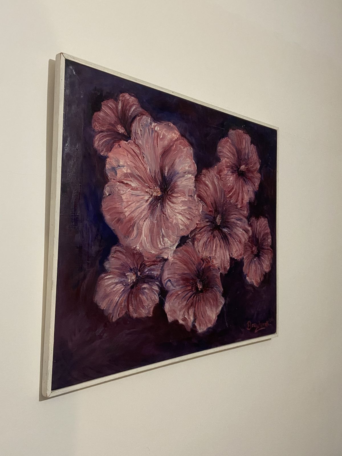 Original Oil Painting “Pink Mallow” (1985) By J.F. Braybrook photo furniture