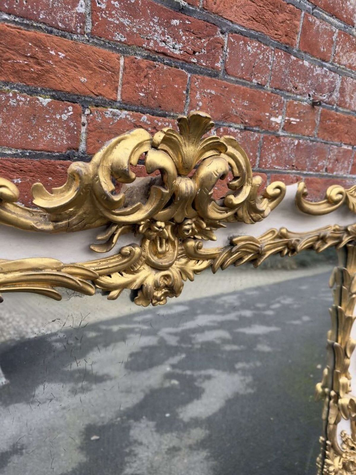 A Spectacular Large Antique English 19th C Ornate Framed Gilt & Painted Overmantle Mirror. photo Home Decor