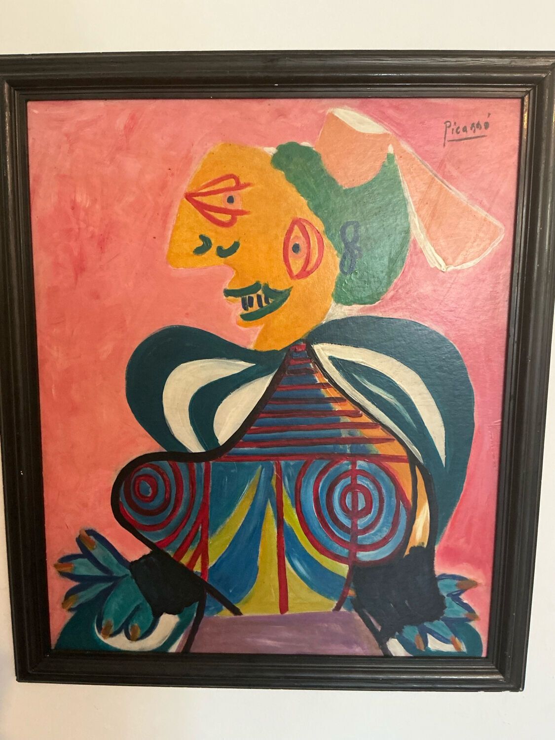 Abstract Painting In The Cubist Style – Signed – Oil On Canvas With Frame photo furniture