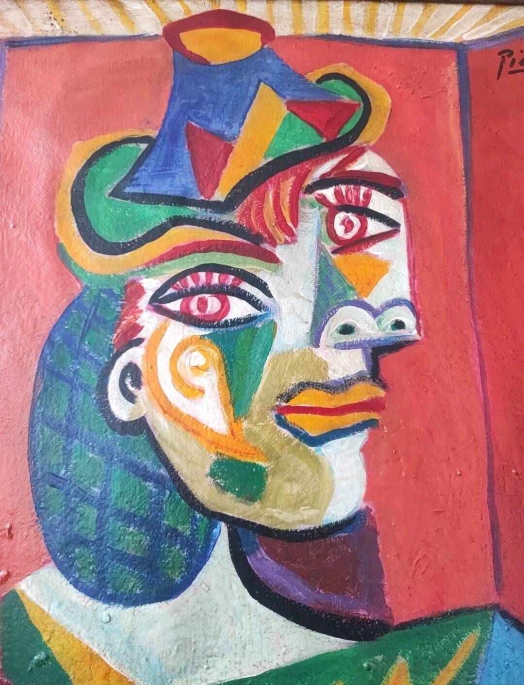 Vintage Cubist Portrait Of A Woman In A Hat, Oil On Canvas, Rue Picasso photo 7000.0
