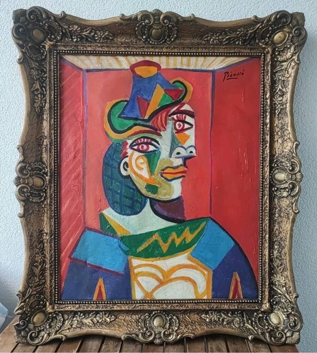 7000.0 Vintage Cubist Portrait Of A Woman In A Hat, Oil On Canvas, Rue Picasso photo