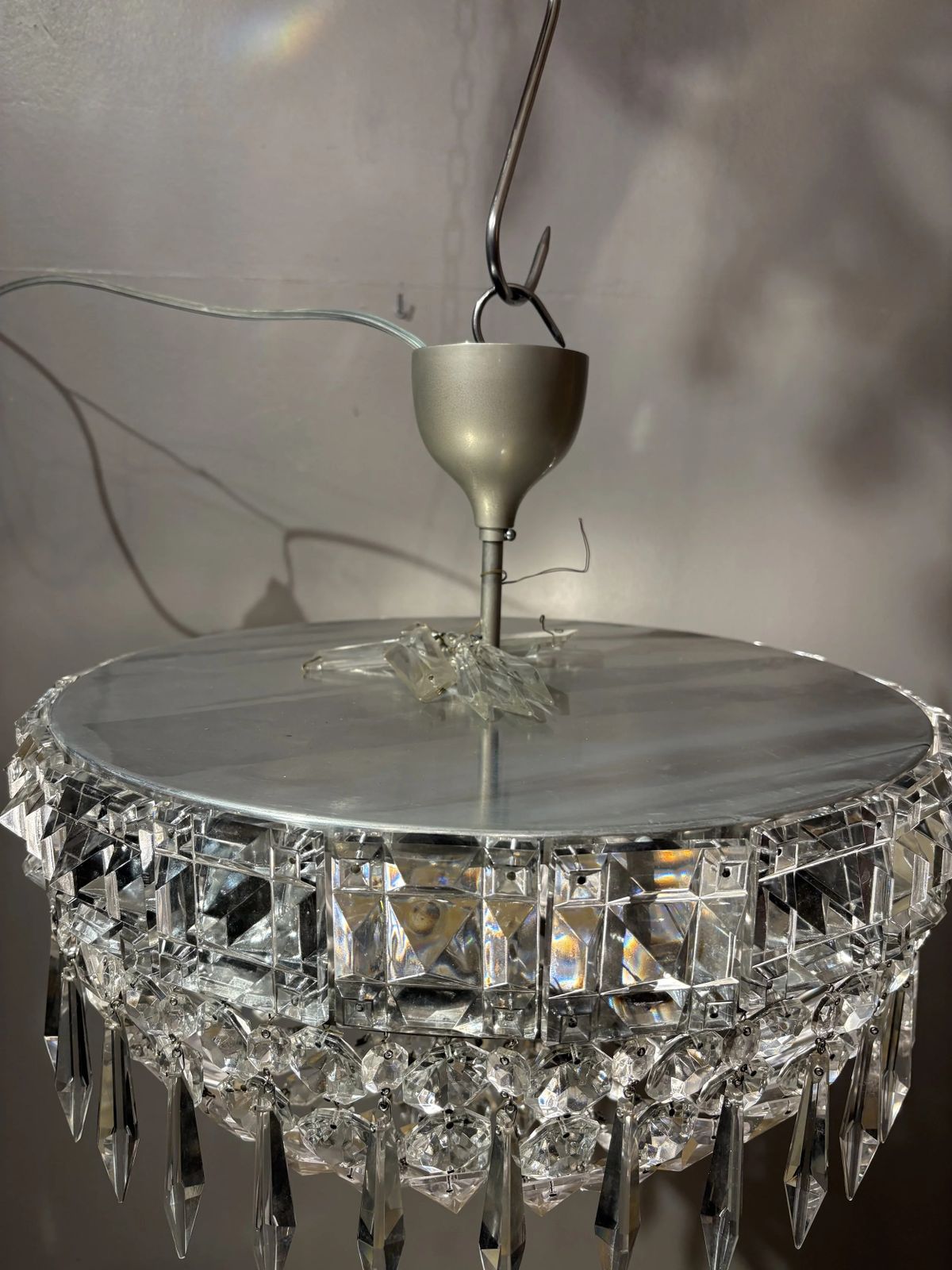Italian Mid Century Chrome And Bohemian Crystal Flush Mount photo Lighting