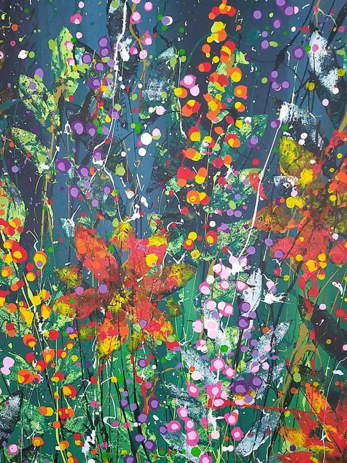 Florence Original Art Hand Painted Acrylic Abstract Green Floral On A Extra Large Deep Edge Canvas 150cm X 120cm photo furniture