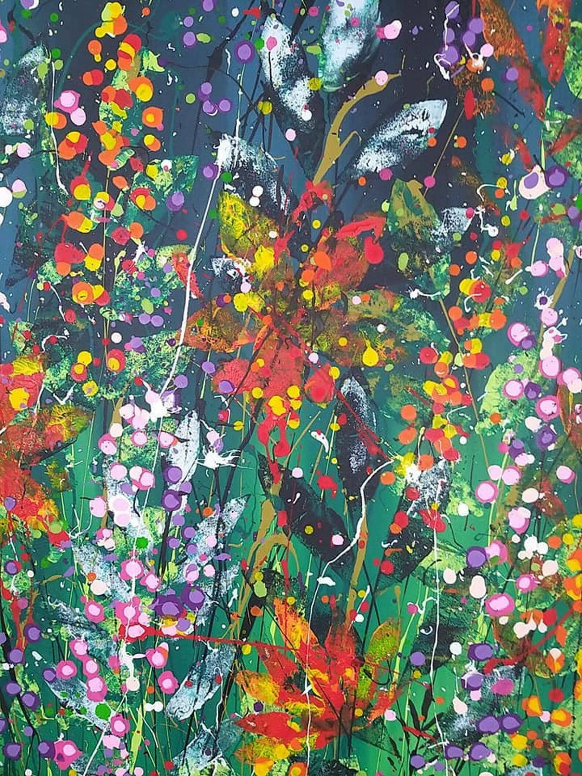 Florence Original Art Hand Painted Acrylic Abstract Green Floral On A Extra Large Deep Edge Canvas 150cm X 120cm photo vintage