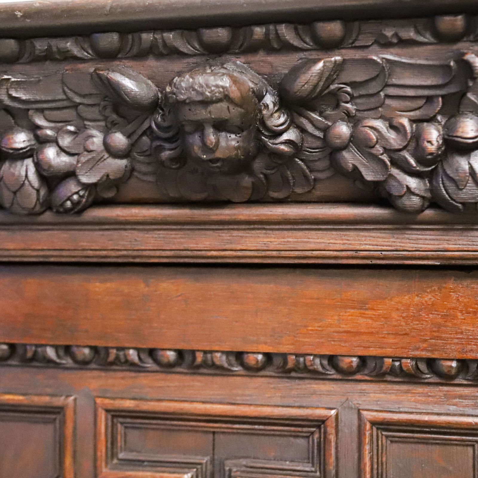 photo furniture 19th Century Flemish Carved Oak Cabinet On Stand With Lion Masks C.1850 1880