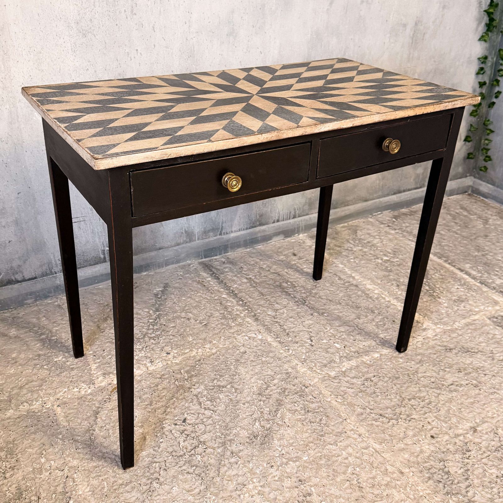 Late Georgian Side Table With Two Drawers And Hand Painted Geometric Top C.1820 photo Furniture