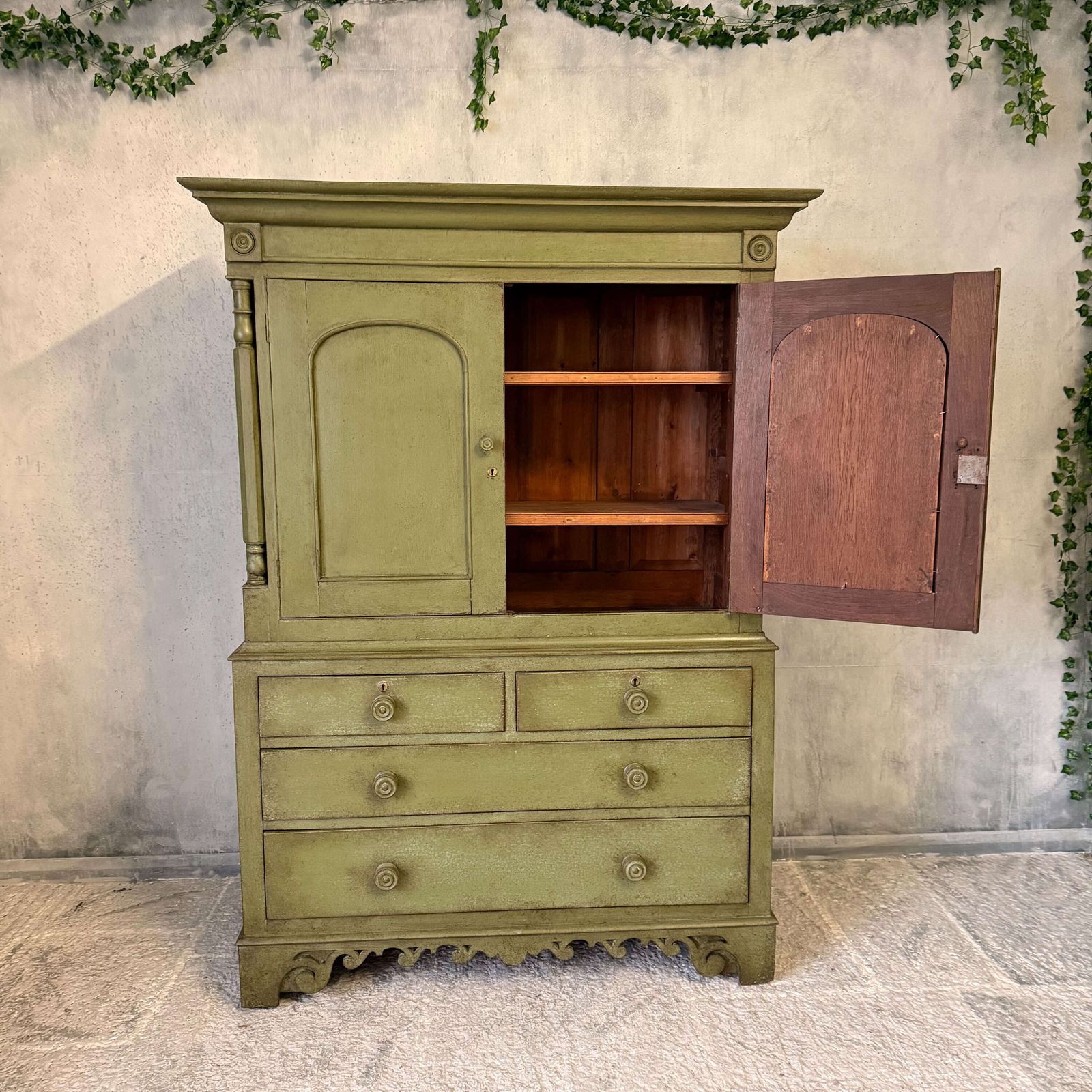 Georgian Housekeeper’s Cupboard, English Antique, Later Painted Green, C.1800 photo vintage