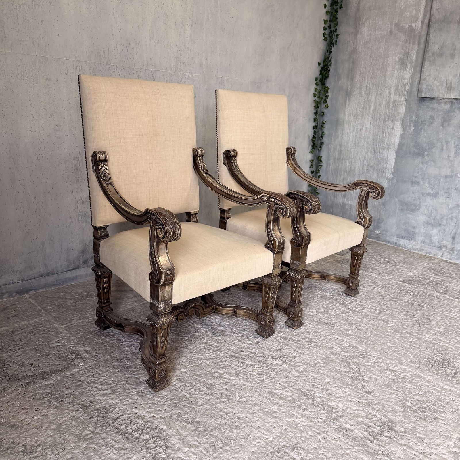 Pair Of 19th Century Giltwood Baroque Style Throne Armchairs photo furniture