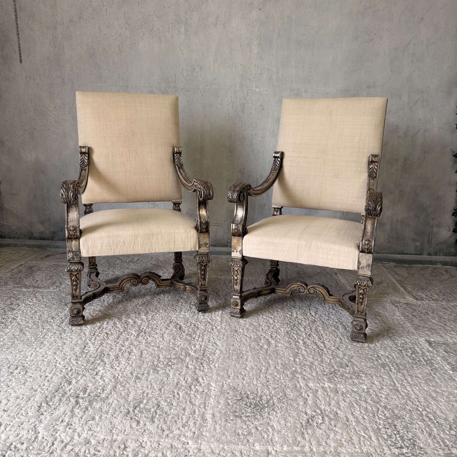 Pair Of 19th Century Giltwood Baroque Style Throne Armchairs photo buy