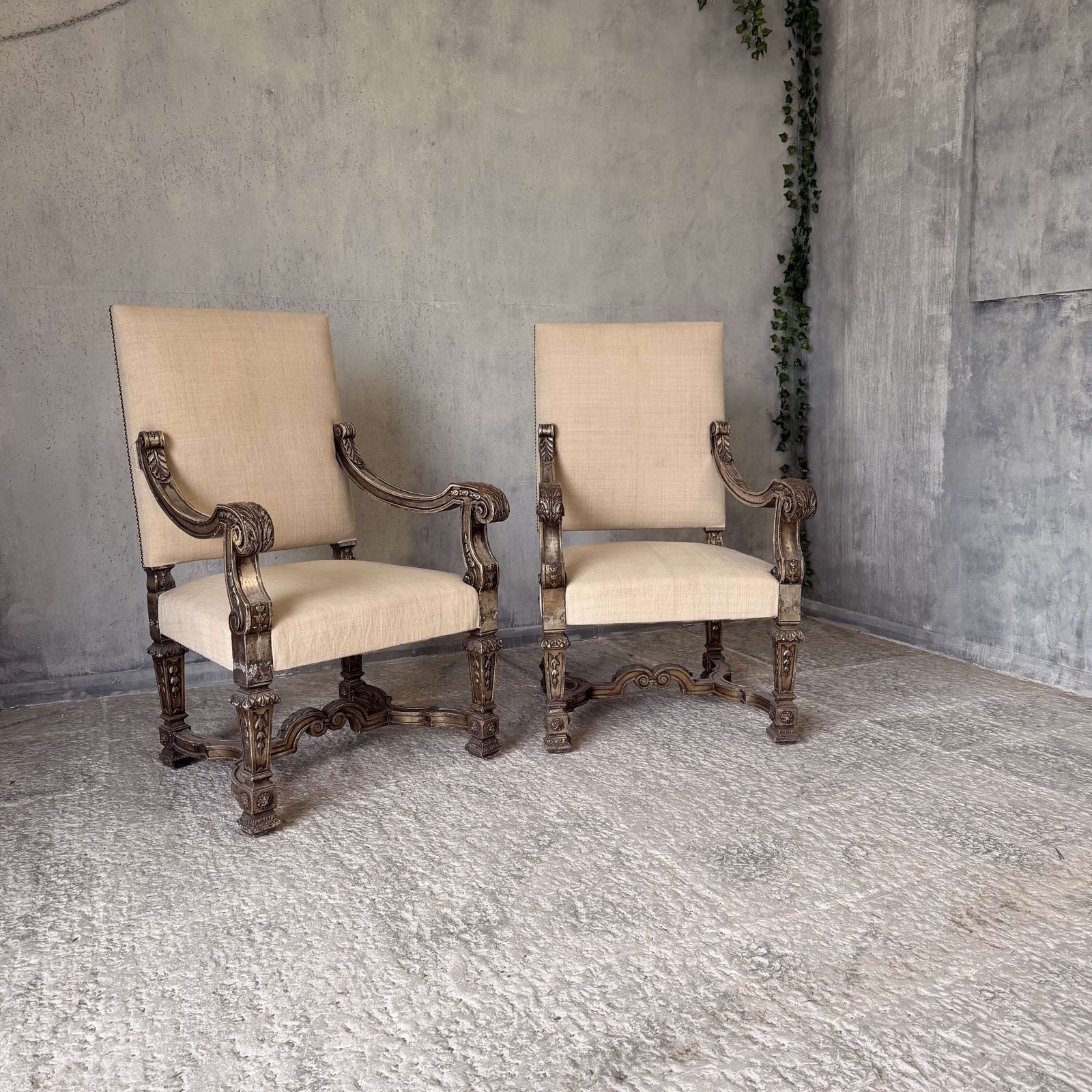 Pair Of 19th Century Giltwood Baroque Style Throne Armchairs photo vintage