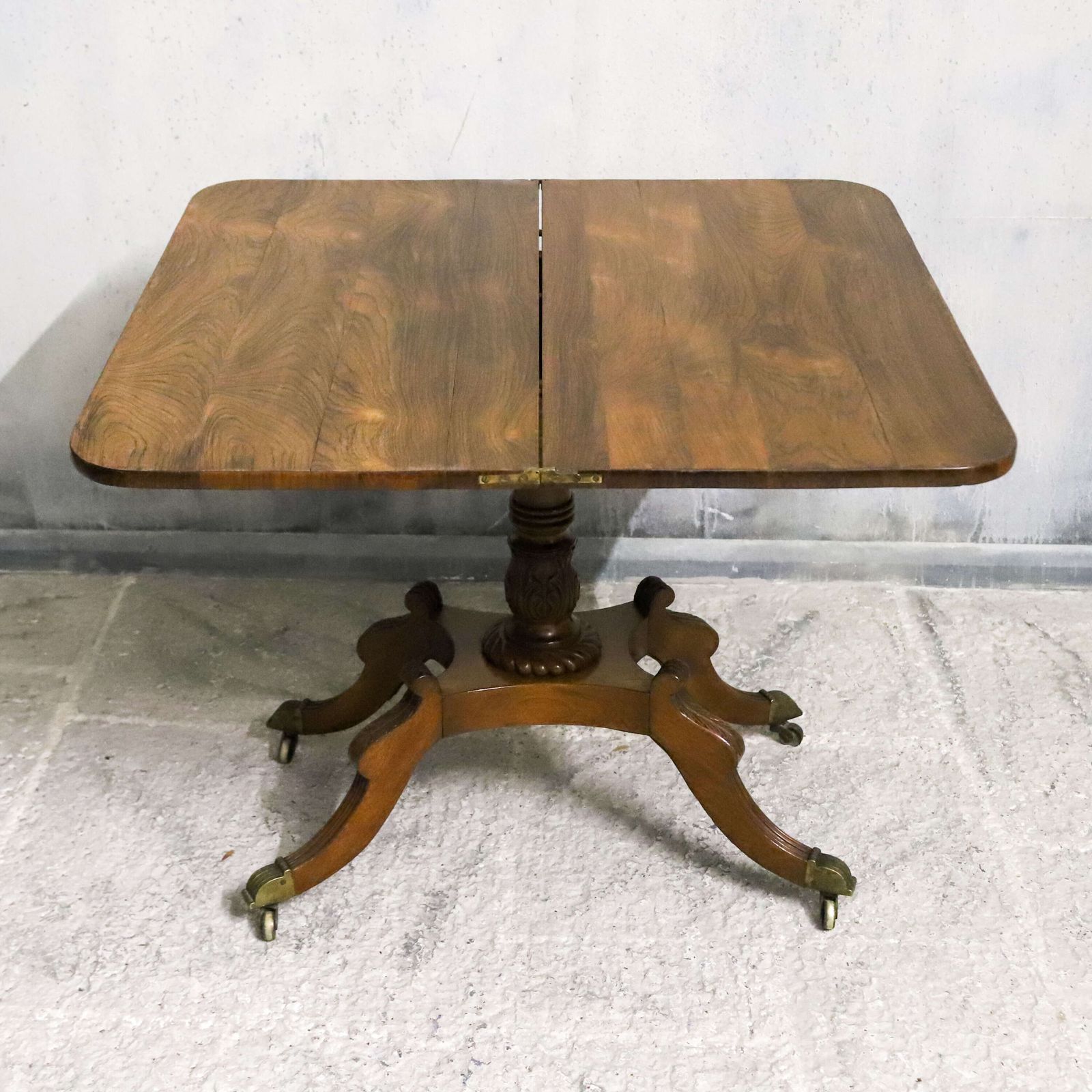 photo vinterior Regency Rosewood Tea Table With Fold Over Top And Original Brass Castors
