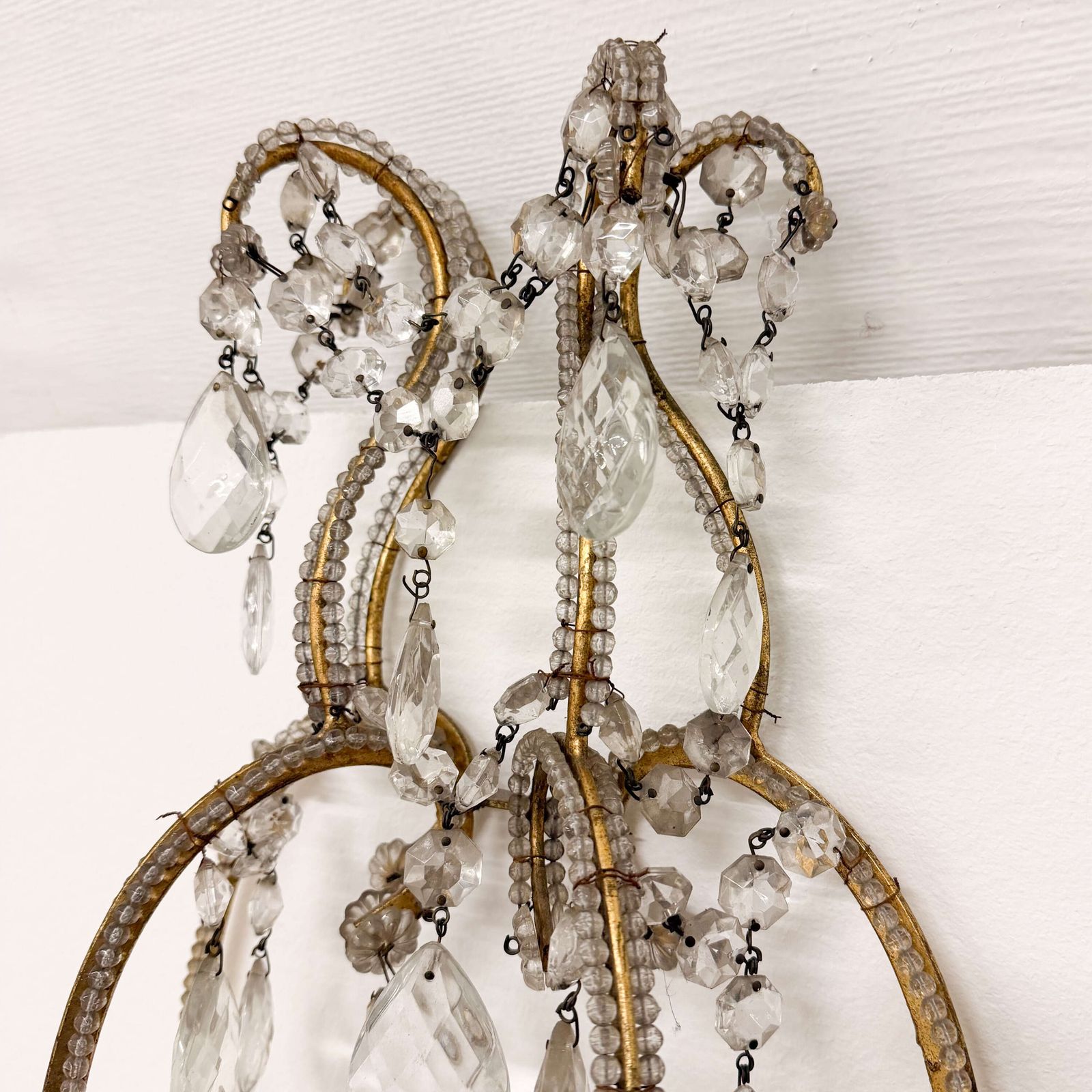 Pair Of English Crystal And Gilt Metal Wall Sconces — 20th Century photo Lighting