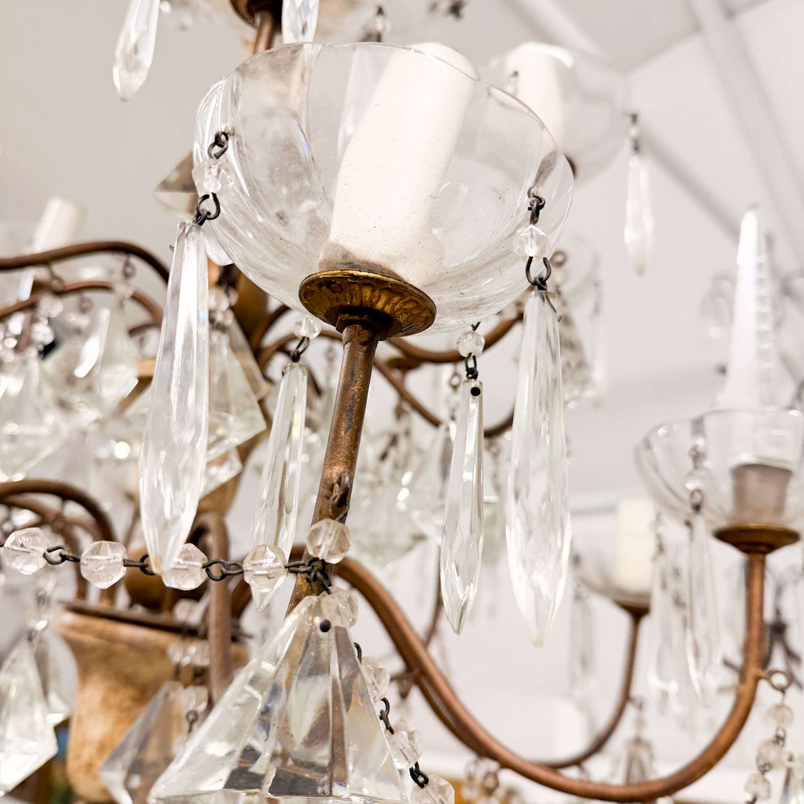Pair Of English Crystal And Gilt Metal Wall Sconces — 20th Century photo buy