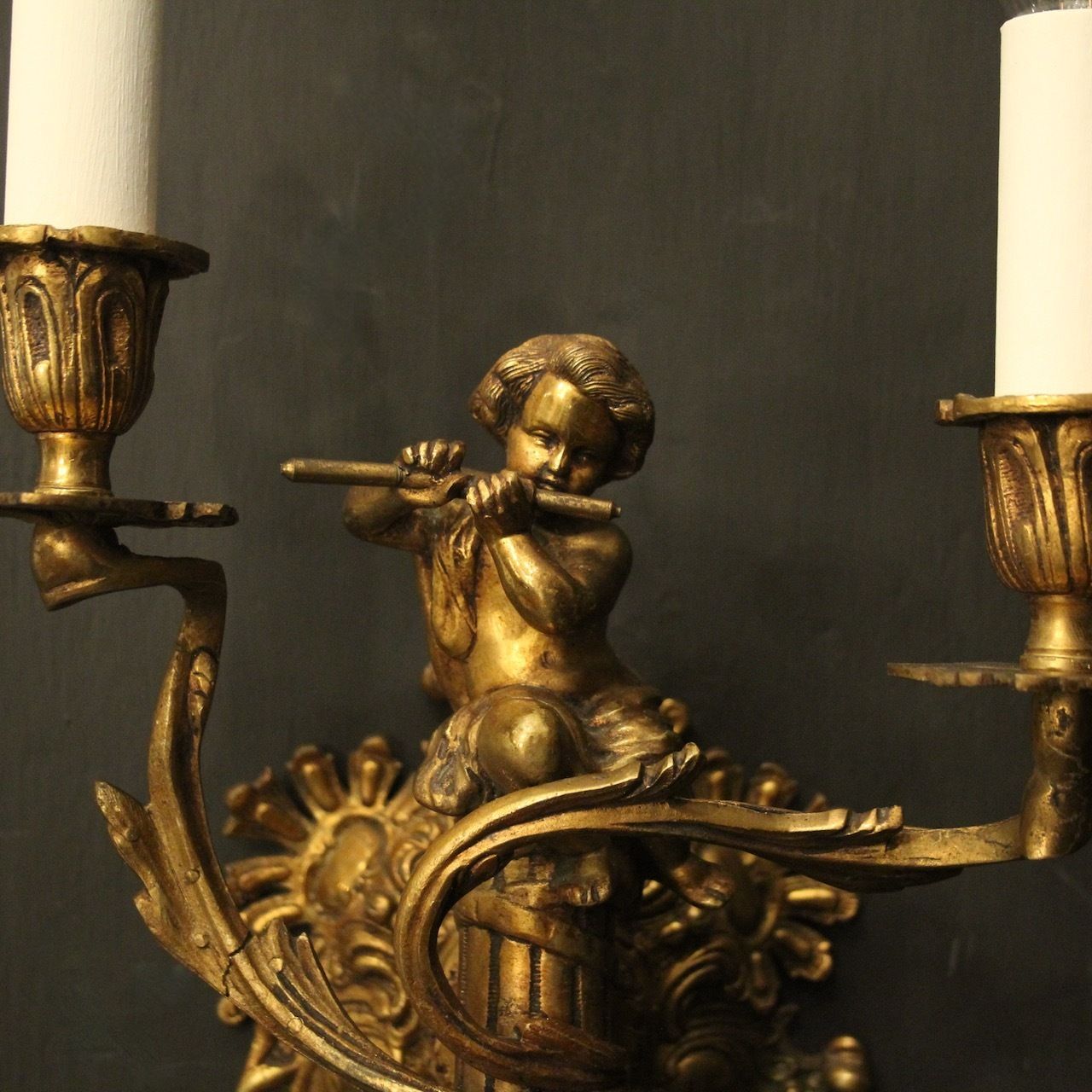 French Pair Of Bronze Antique Wall Sconces photo for sale