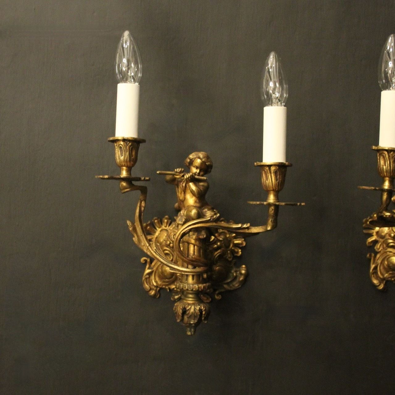 French Pair Of Bronze Antique Wall Sconces photo 1100.0