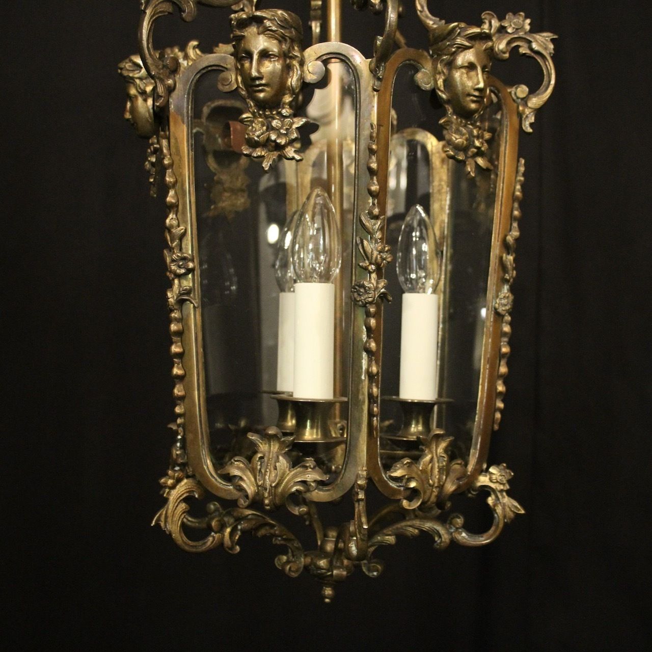 French Bronze Triple Light Hall Antique Lantern photo furniture