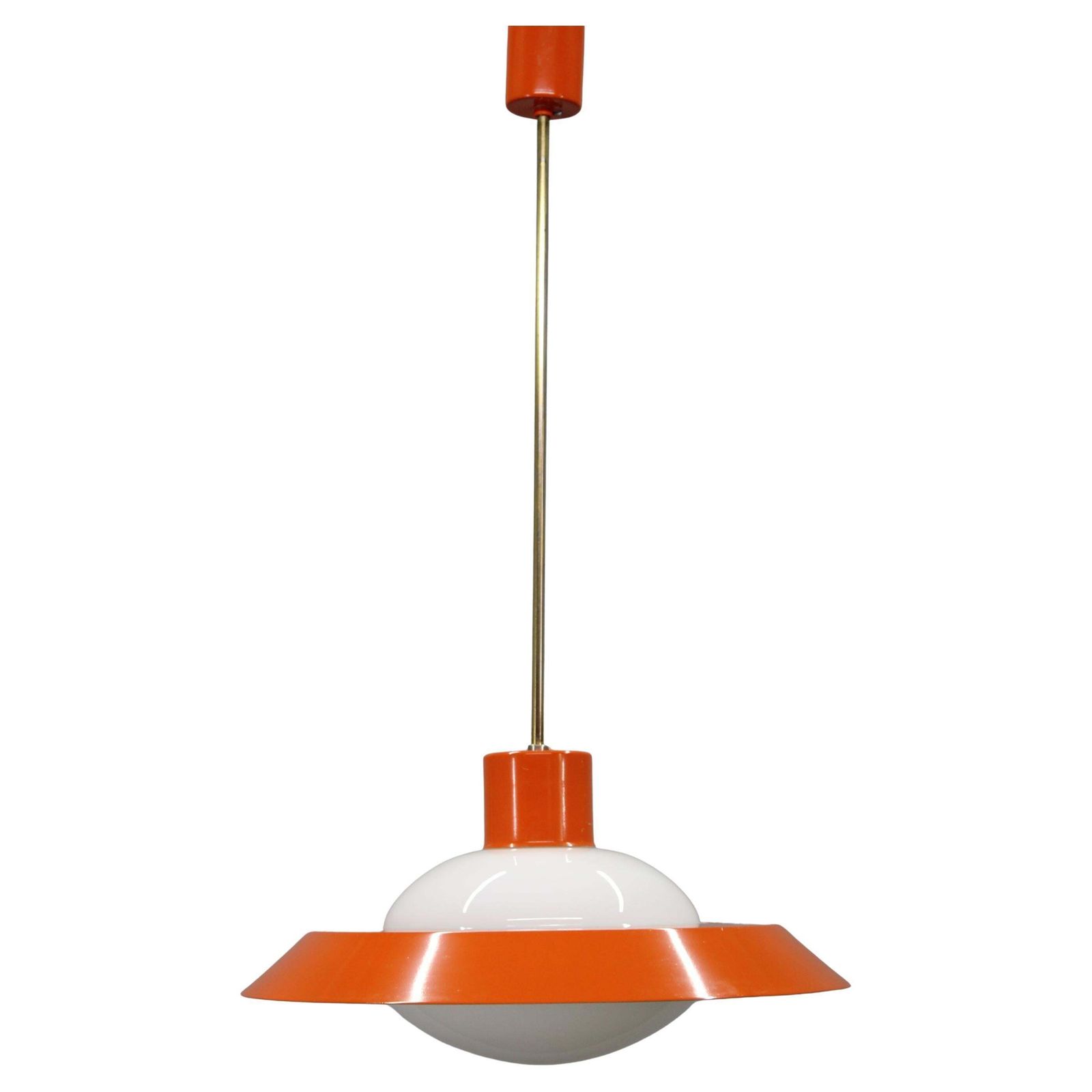 1970s Czechoslovak Mid Century Orange Opaline Glass Pendant Lamp