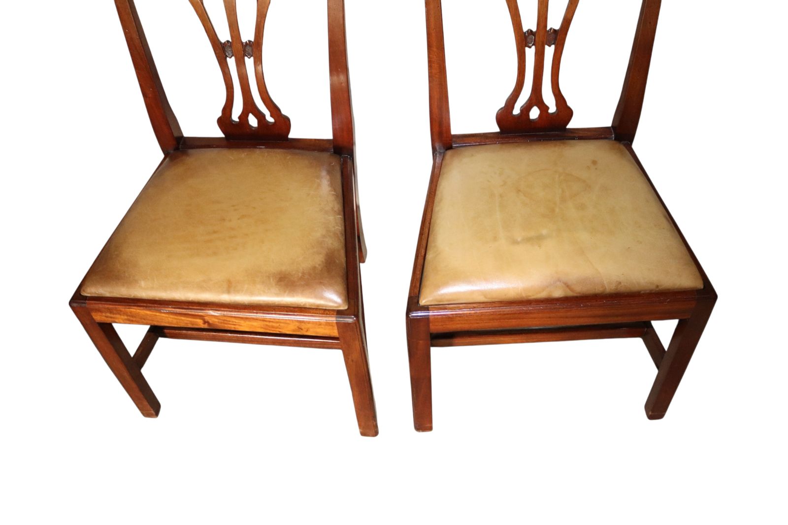 Set Of 6 Chippendale Style Mahogany Leather Seat Dining Chairs photo vintage
