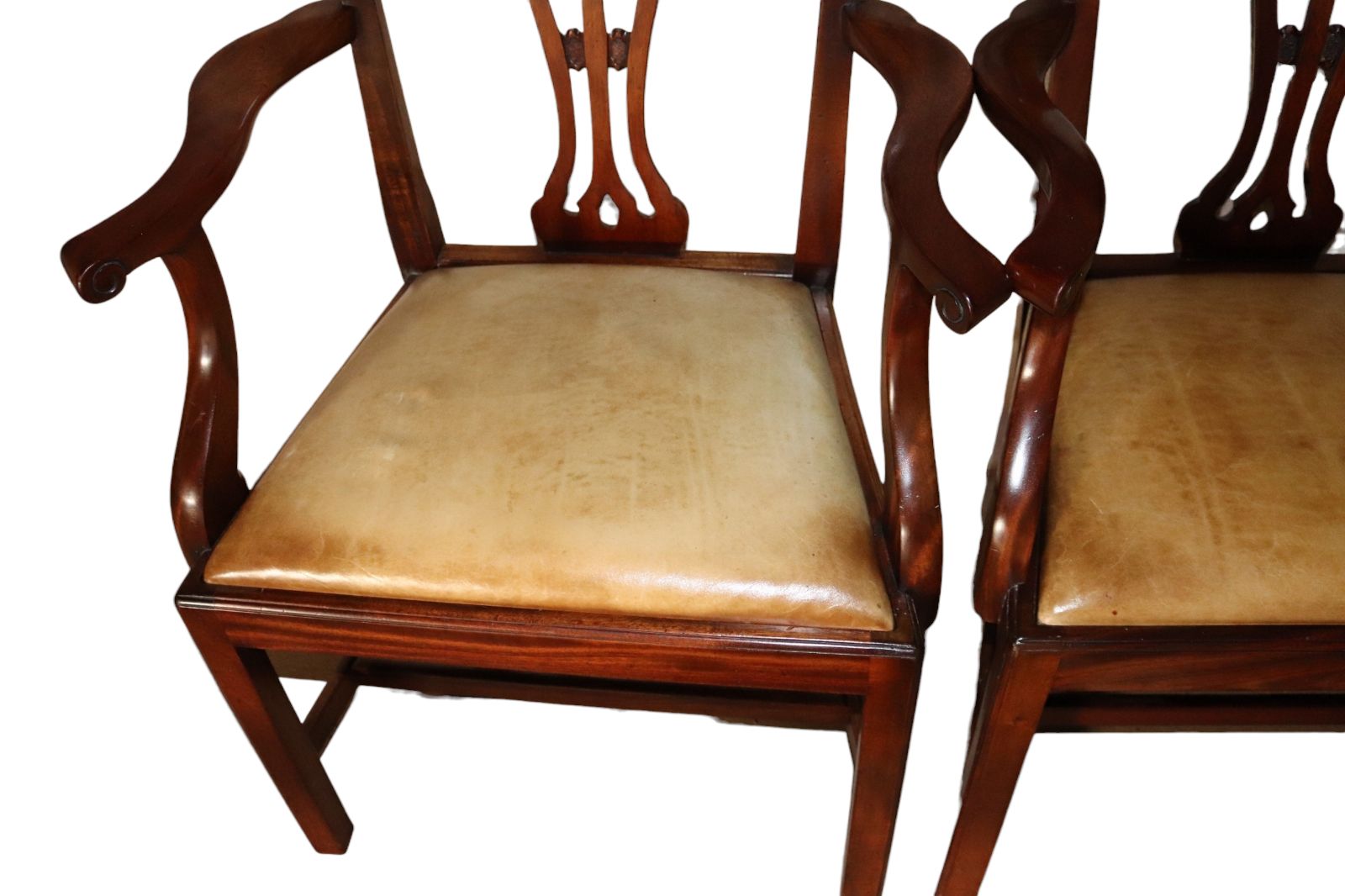 Furniture Set Of 6 Chippendale Style Mahogany Leather Seat Dining Chairs photo