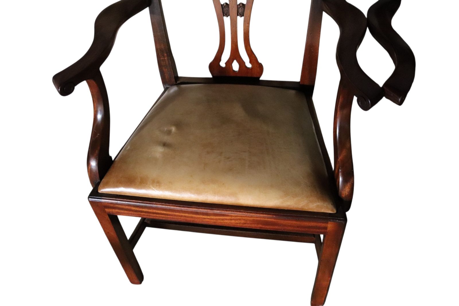 495.0 Set Of 6 Chippendale Style Mahogany Leather Seat Dining Chairs photo
