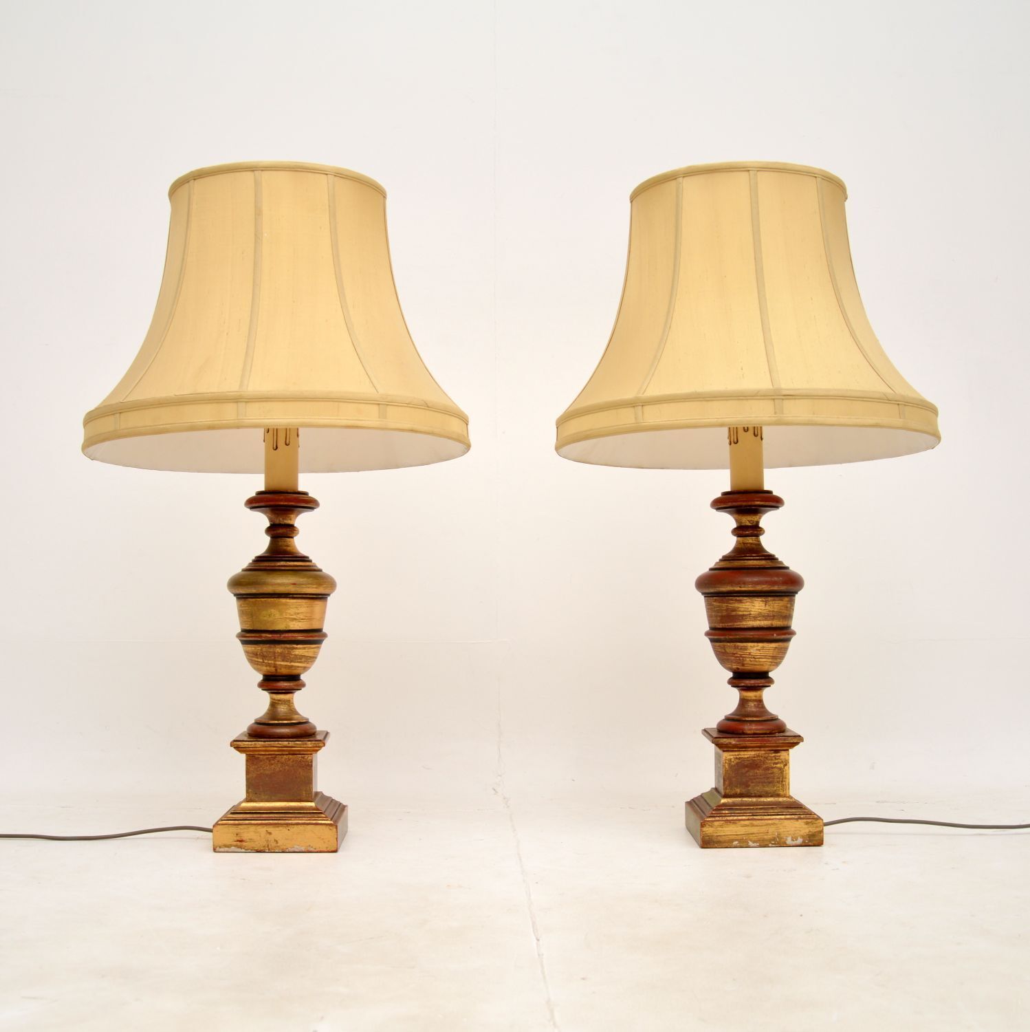 Pair Of Antique Gilt Wood Table Lamps