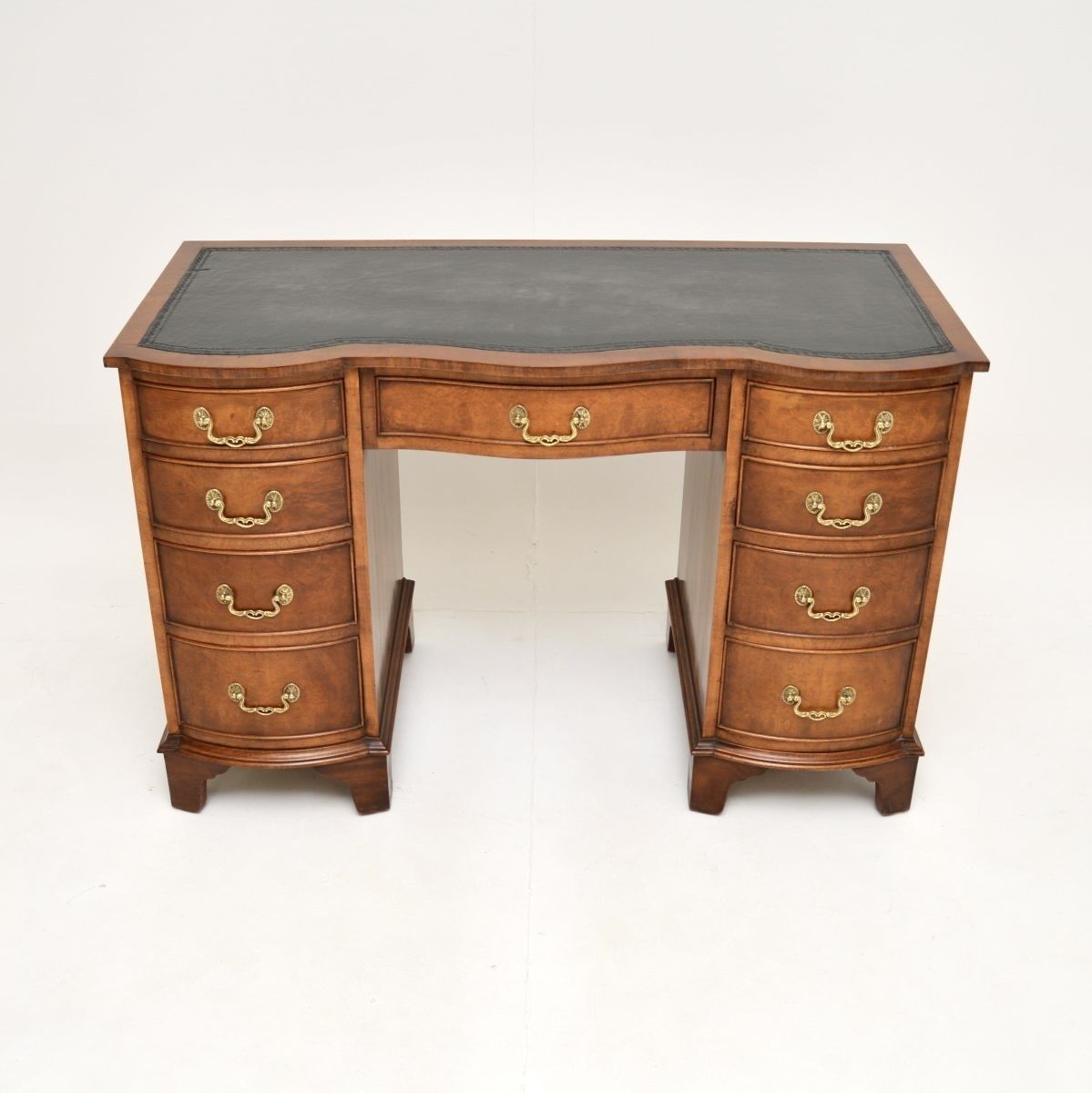 Antique Burr Walnut Leather Top Pedestal Desk photo furniture