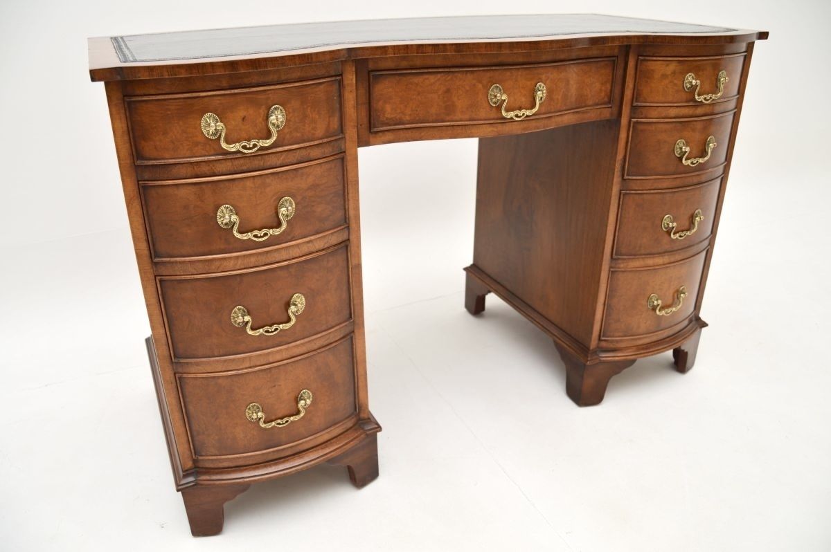 Antique Burr Walnut Leather Top Pedestal Desk photo for sale