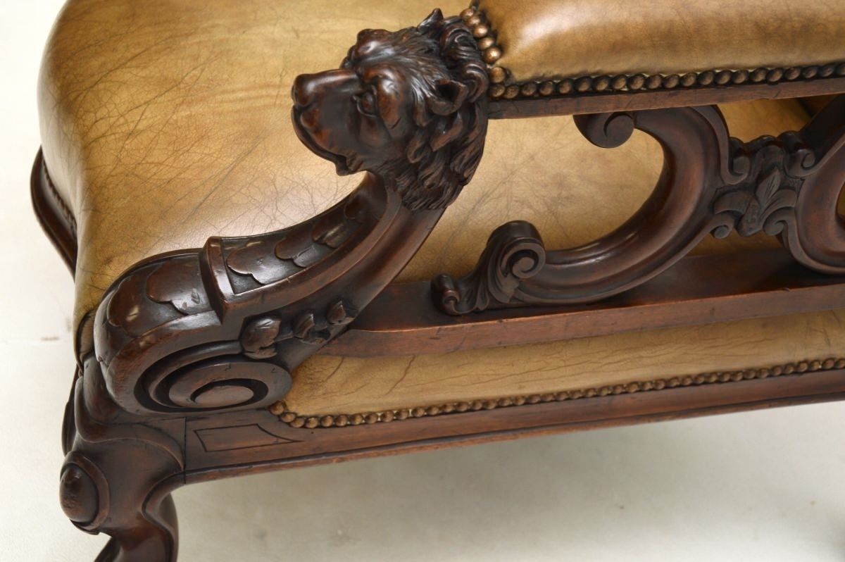Antique Victorian Carved Mahogany And Leather Armchair photo vintage